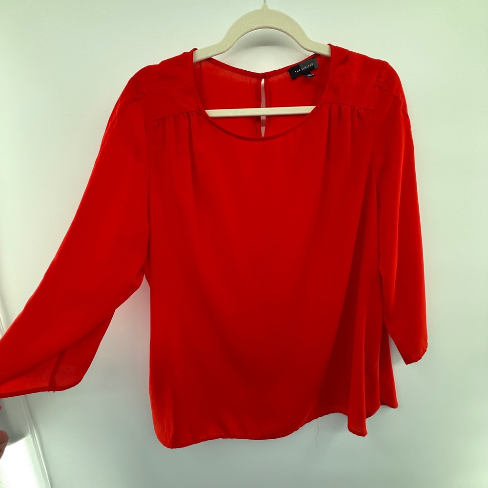 The Limited Red Blouse Size XXL Sheer Sleeve Work Top Career Holiday Blouse - Picture 2 of 6